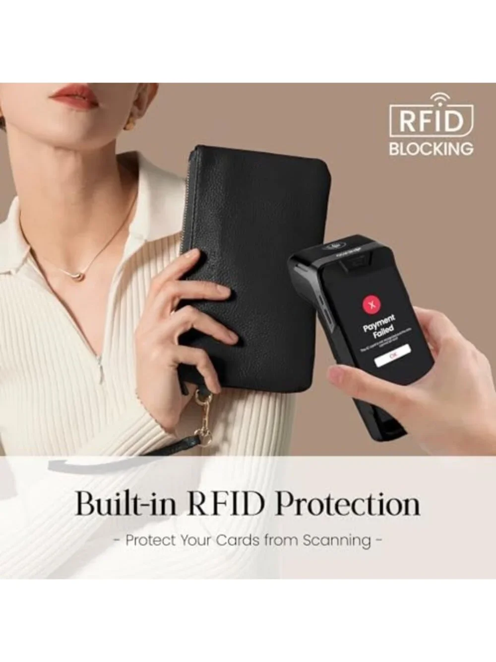 Genuine Leather RFID Blocking Wristlet Clutch Bag for Cell Phone & Essentials
